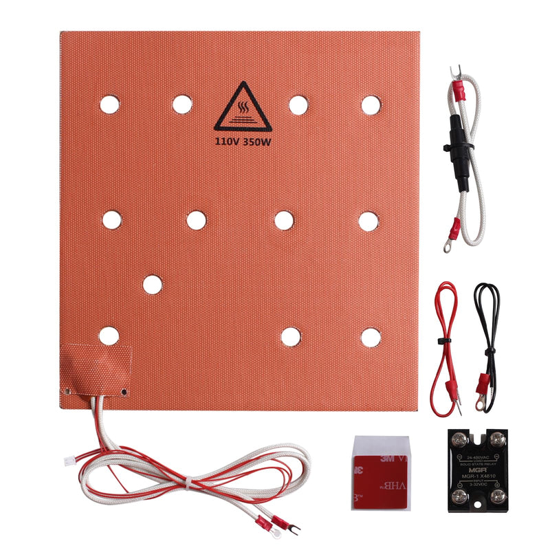 FYETC Silicone Heater Pad for Anycubi Vyperr: 3D Printer Upgraded Heating Plate AC 110V 350W 10.3x9.8 inch Heated Bed Mat with SSR for Fast Heating 265x250mm Aluminum Heatbed PEI Sheet