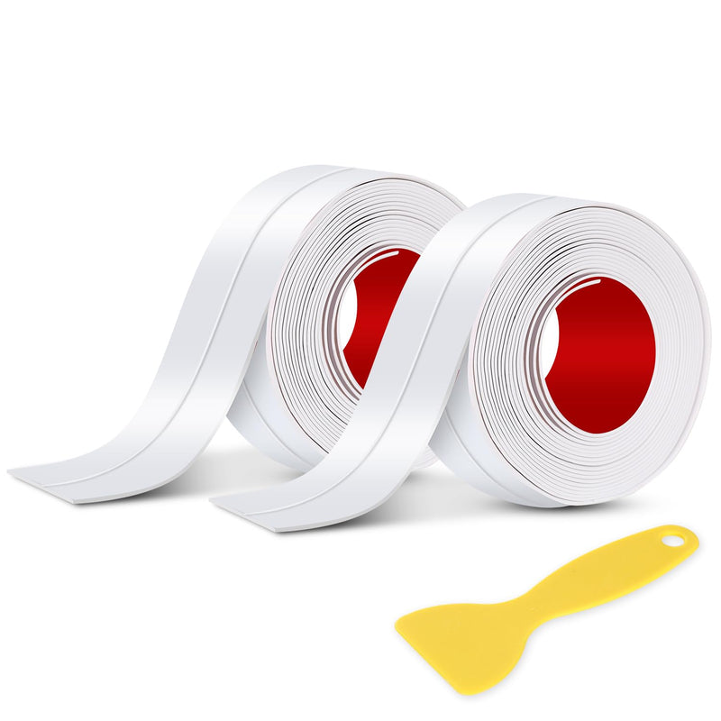 White Caulk Tape Sealant Strip 2 Rolls Waterproof Self Adhesive Caulk Tape Tub and Wall Sealing Strip PVC Caulk Strip Toilet Caulk for Bath & Kitchen Shower Corner Sink Edge Toilet Base