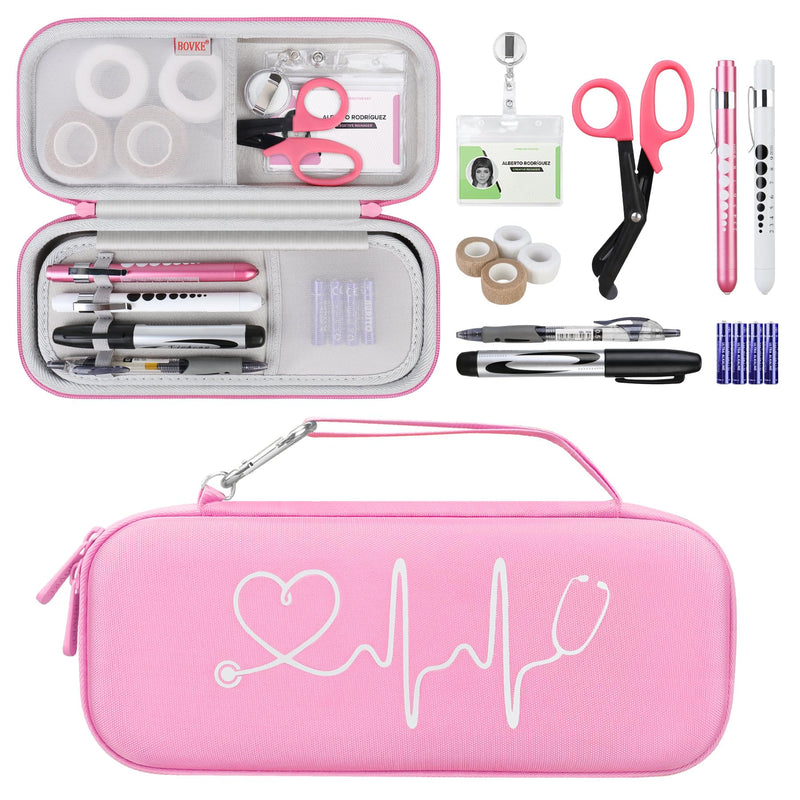 BOVKE Stethoscope Case Kit, 15 Pcs Tool Set Perfect Nurse Gift Include Stethoscope Case, Medical Scissor, Bandage Wraps, 2 Penlights with Batteries, Bandage Holder for Nurses, Pink