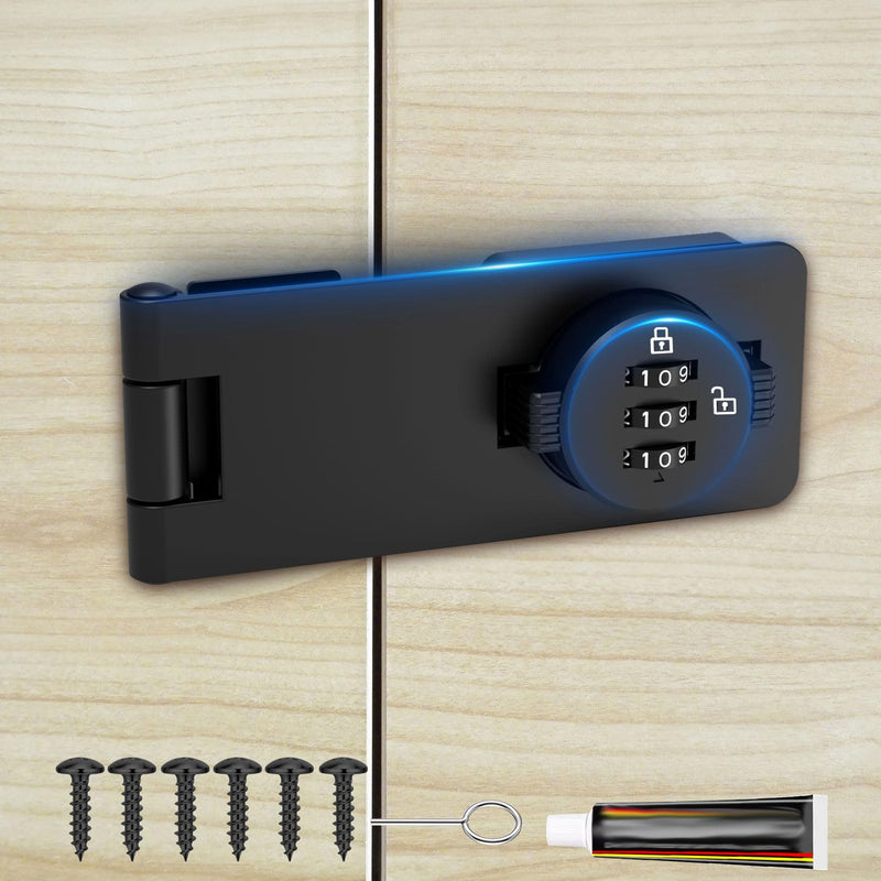 Keyless Cabinet Combination Lock, 3-Digit Password Twist Knob Hasp Latch for Doors, Cabinets, Drawers, Barn Door, Bathroom, Outdoor, Closet, Fence, Durable Zinc Alloy, (Black, 1 Pack) Black