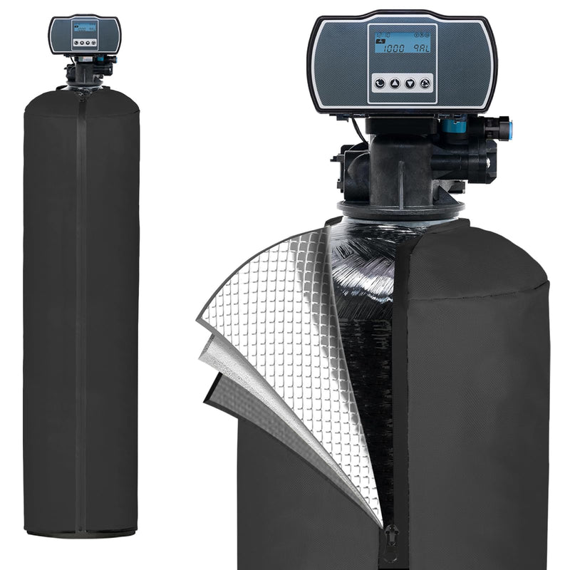 Water Softener Cover Outdoor, 3 Layers Insulation Water Softener Tank Jacket, Heavy Duty Outdoor Insulated Water Softener Tank Cover,8.5''D x 48''H(COVER SIZE, NOT WATER SOFTENER SIZE)- Black 8.5''D x 48''H