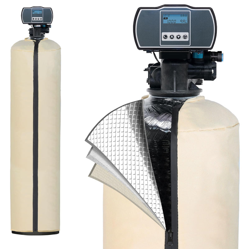 Water Softener Cover Outdoor, 3 Layers Insulation Water Softener Tank Jacket, Heavy Duty Outdoor Insulated Water Softener Tank Cover, 9.5''D x 54''H(COVER SIZE, NOT WATER SOFTENER SIZE)- Beige - NewNest Australia