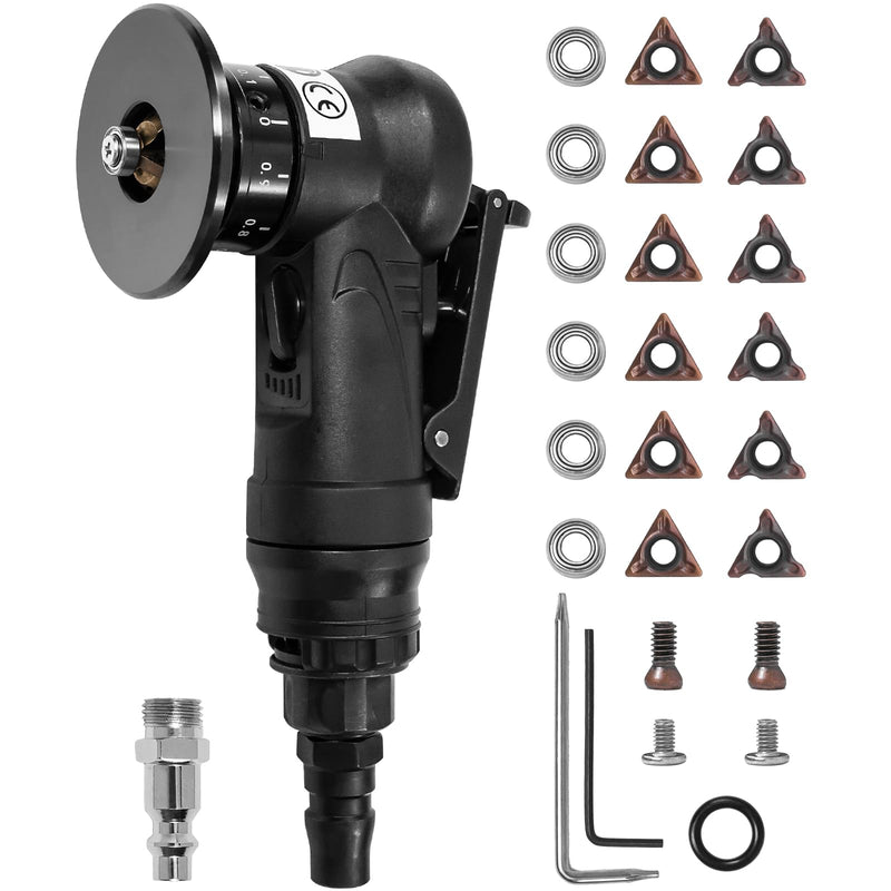 Handheld Pneumatic Chamfering Tool, 45 Degrees Arc Corner, 1/4 Inch Air Inlet, Mini Air-Powered Chamfer Machine For Metal Wood Beveling and Deburring(C&R Angle Blades) Black