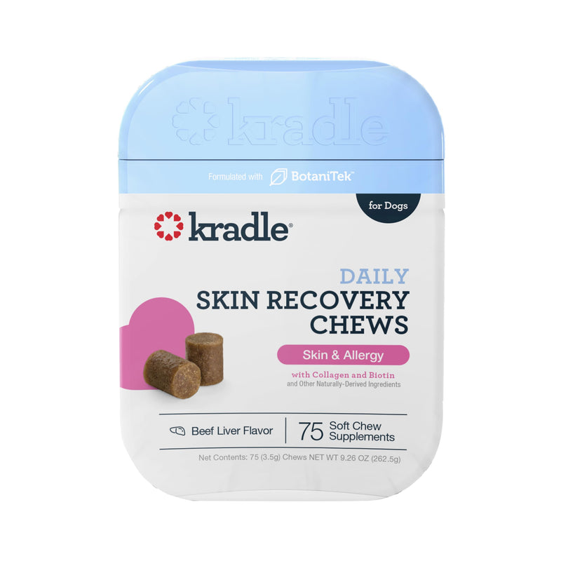 Kradle Daily Skin Recovery Chews - Skin Health Chews & Seasonal Allergy Support for Dogs - Soft Chews with Soothing Ingredients - for All Dog Breed & Sizes - 75 Count Jar - PawsPlanet Australia