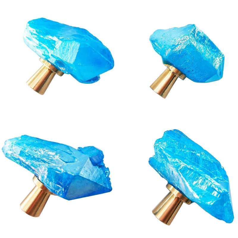 Natural Crystal Stone Cabinet Knobs Decorative Drawer Knobs Handles Gemstone Cupboard Pulls for Home Office Decor Coated Blue 4 Pack