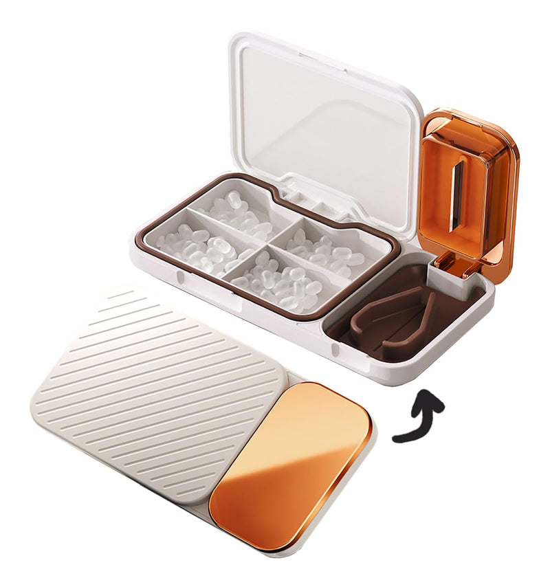 MURRI&MURRDI Pill Organizer with Pill Splitter Cutter, 4 Compartments Small Portable Medicine Case for Purse Pocket, Pill Vitamin Dispenser Holder, White D White 4 Cells
