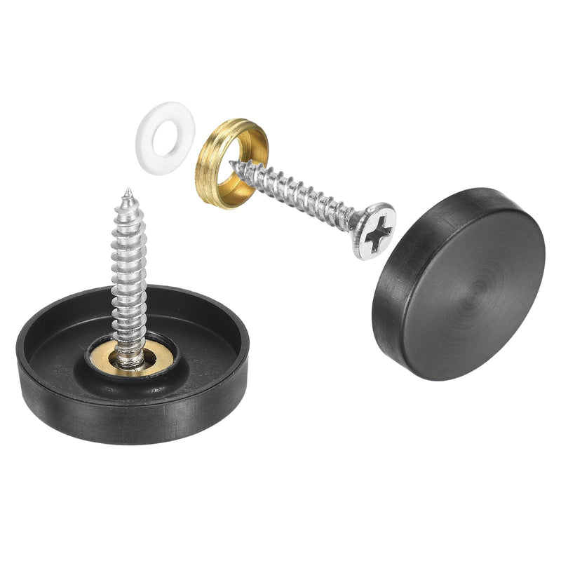 uxcell 16 Pcs Screw Covers Caps, 304 Stainless Steel Mirror Screws Decorative Caps Cover Nails, Mirror Screws Fasteners for Sign Advertising Hardware Construction, 25mm Diameter, Black