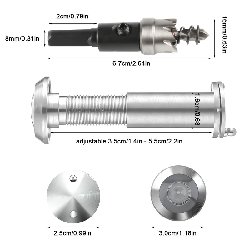 180-degree Peep Holes for Door with Drill Bit 14mm/0.55 Inch, Door Viewer Peephole, Door Peephole with Privacy, Peephole for Front Door Thick from 1-3/8" to 2-3/8", Brushed Nickel Finish