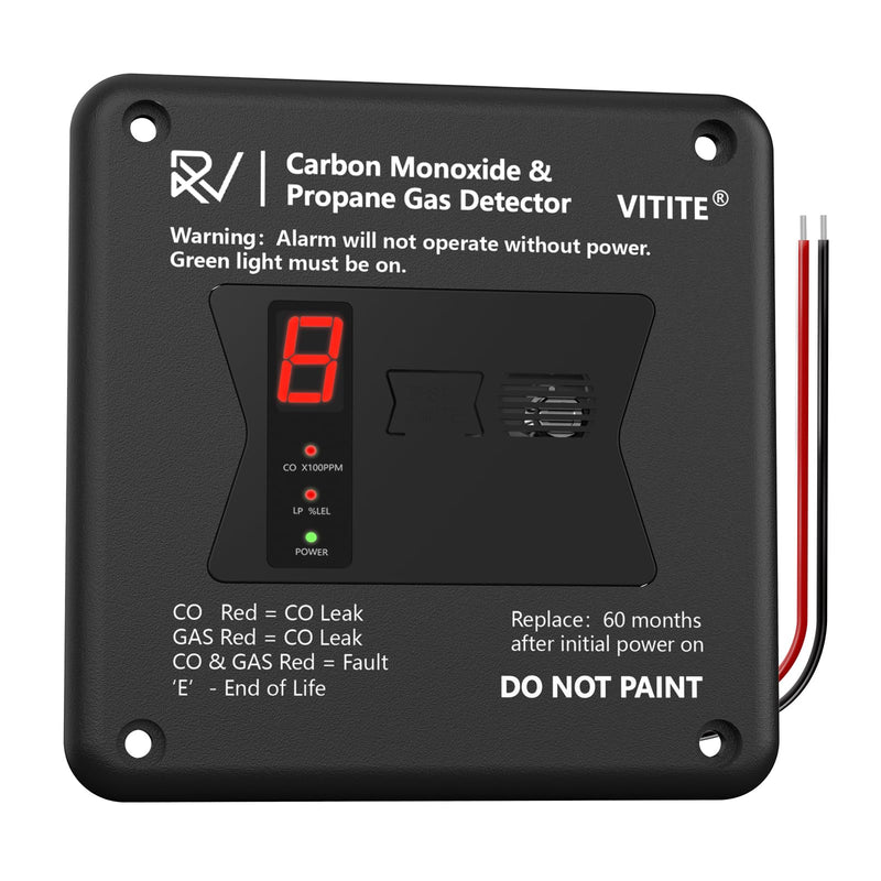 RV Carbon Monoxide & Propane Detector, Replacement for Old RV Gas Detector #31011, 2 in 1 Dual CO/LP Gas Alarm, Hardwired - VDC 12V, Flush Mount, Black