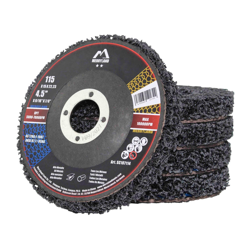 Merryland Strip Disc 4.5 inch Paint Rust Remover Disc for Angle Grinder, 4.5inch Black Strip Wheel 5 Pack, Stripping Wheel Stripper Wheel INOX Stainless Steel Iron Universal, Craft-Line SC107114-05 Black 5PCS