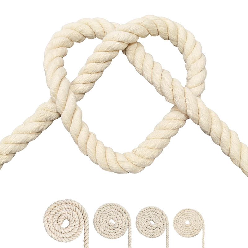 Cotton Rope, Black Cotton Cord, 3 Strand Twisted Macrame Cord (Beige, 6mm x 16 Feet) Beige