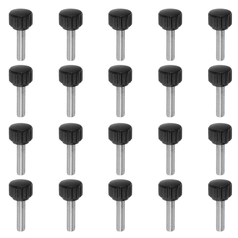 HARFINGTON 20pcs Knurled Clamping Knobs Thumb Screws M6 x 16mm Metric Male Thread 16mm Matte Plastic Head 304 Stainless Steel Stud Hand Threaded Knob Thumbscrew Handle, Black M6 x 16mm x 16mm