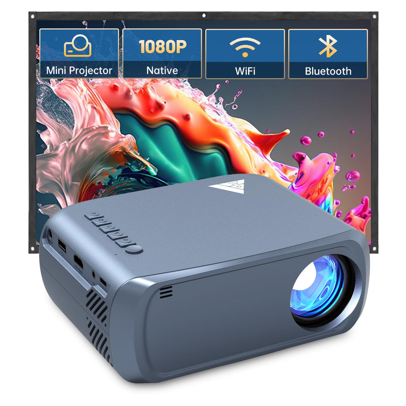 Mini Projector with Wifi and Bluetooth, Portable 1080P Projector,170" Support HD Movie Projector, Outdoor Projector Compatible with Phone/ Tablet/ Laptop/ TV Stick/ PS4/ HDMI/USB Blue