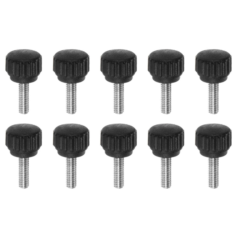 HARFINGTON 10pcs Knurled Clamping Knobs Thumb Screws M4 x 12mm Metric Male Thread 13mm Matte Plastic Head 304 Stainless Steel Stud Hand Threaded Knob Thumbscrew Handle, Black M4 x 12mm x 13mm