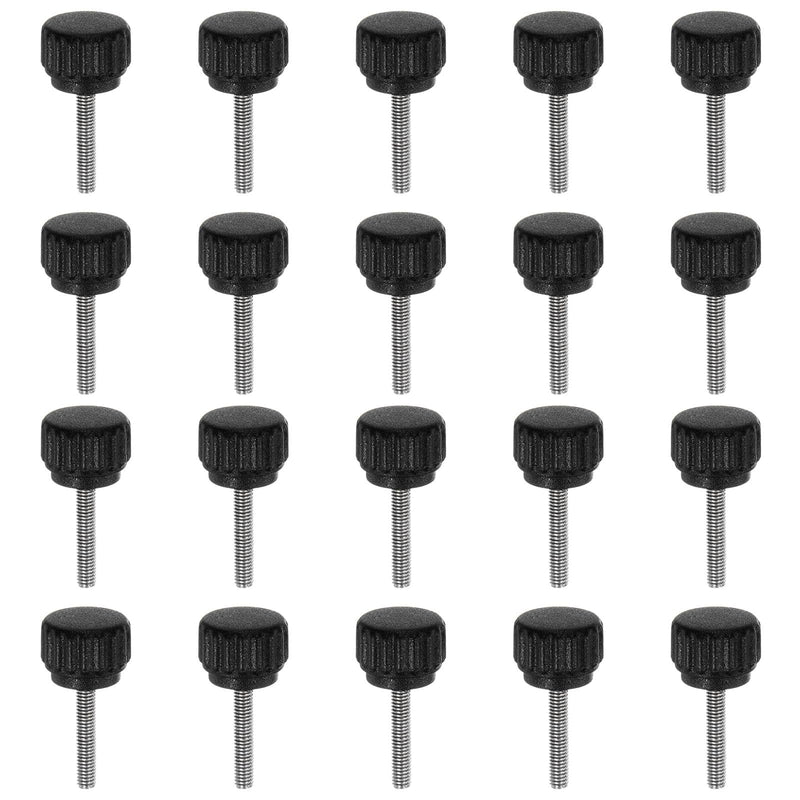 HARFINGTON 20pcs Knurled Clamping Knobs Thumb Screws M3 x 16mm Metric Male Thread 13mm Matte Plastic Head 304 Stainless Steel Stud Hand Threaded Knob Thumbscrew Handle, Black M3 x 16mm x 13mm