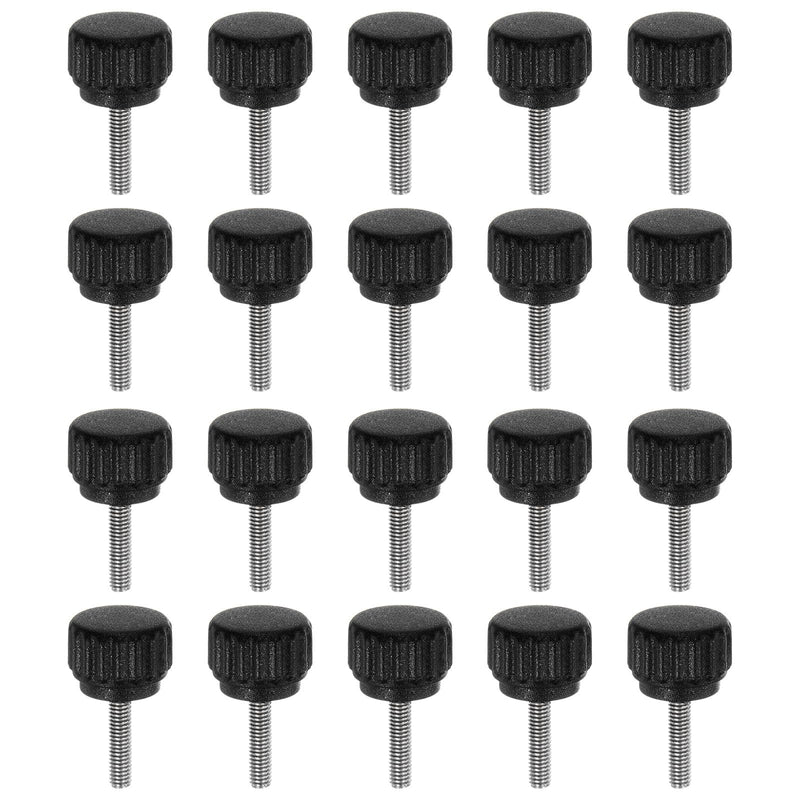 HARFINGTON 20pcs Knurled Clamping Knobs Thumb Screws M3 x 12mm Metric Male Thread 13mm Matte Plastic Head 304 Stainless Steel Stud Hand Threaded Knob Thumbscrew Handle, Black M3 x 12mm x 13mm