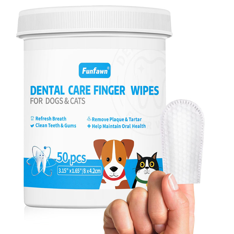 Dog Teeth Cleaning Finger Wipes - Pet Dental Care Wipes for Dogs & Cats - Freshens Breath - Remove Plaque and Tartar - Disposable Gentle Cleaning & Gum Care Dog Finger Toothbrush - 50 Count - PawsPlanet Australia