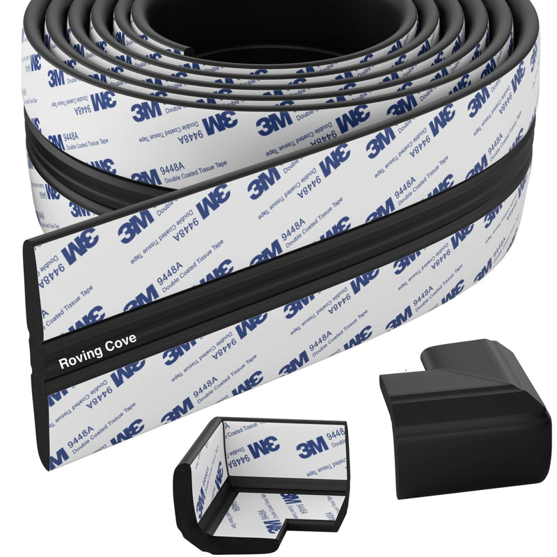 Roving Cove PreFit Edge Corner Protector (Broad 9ft Edge 2 Corners), Baby Proofing Fireplace Hearth and Furniture Bumper Guards, Onyx Black, Extra Wide, Extra Adhesion, Pre-Taped