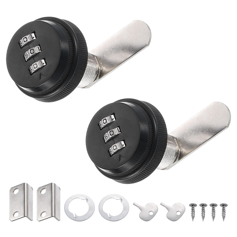 PATIKIL 1" Combination Cam Lock, 2 Pcs File Cabinet Locks with Combination Password Coded Cabinet Locks with Cylinder Chrome for 0.4-0.8" Thick Wood Drawer Mailbox Filing Cabinet, Black 0.4-0.8"