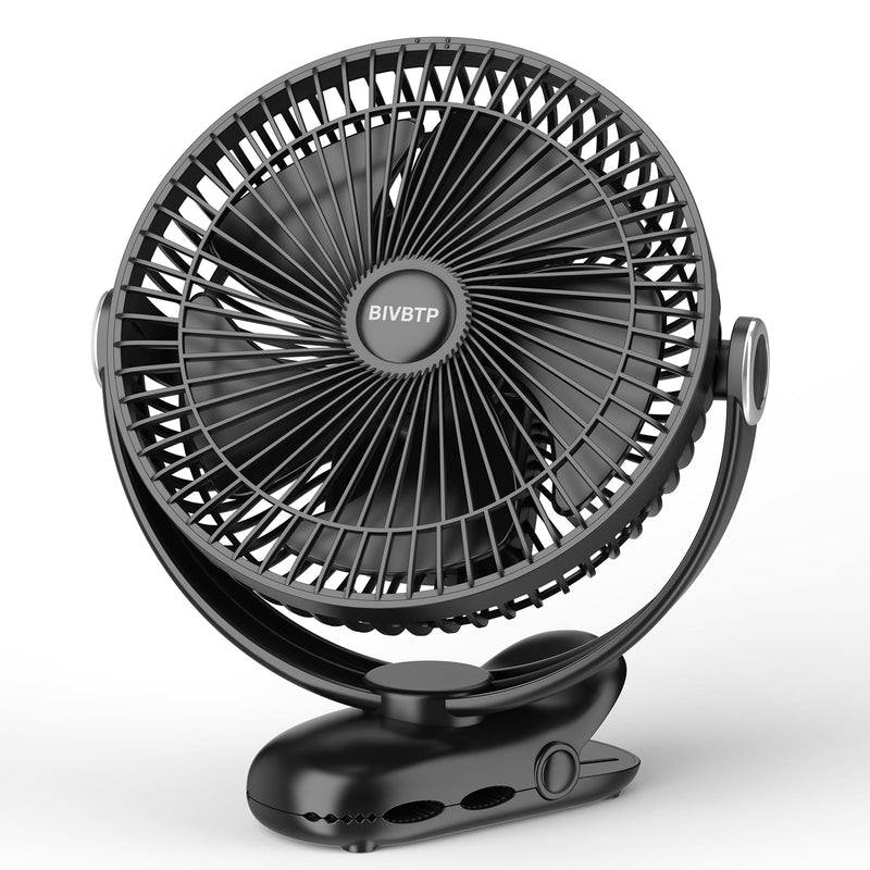 12000mAh Clip on Fan 30H Longest Runtime, 8in Portable Fan Rechargeable, Ultra Quiet with Heavy-Duty Clamp, USB Desk Fans for Golf Cart,Office Desk, Treadmill, Camping, Bedroom Classic Black