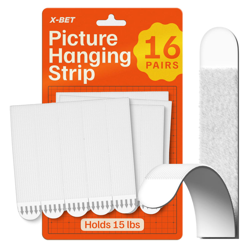Ultra-Strong Picture Hanging Strips (16 pcs) with Adhesive Backing - Perfect for Rental Friendly Upgrades - Wall Hanging Strips Without Nails - Heavy Duty Wall Hanging Adhesive Strips for Home Decor 15 lbs
