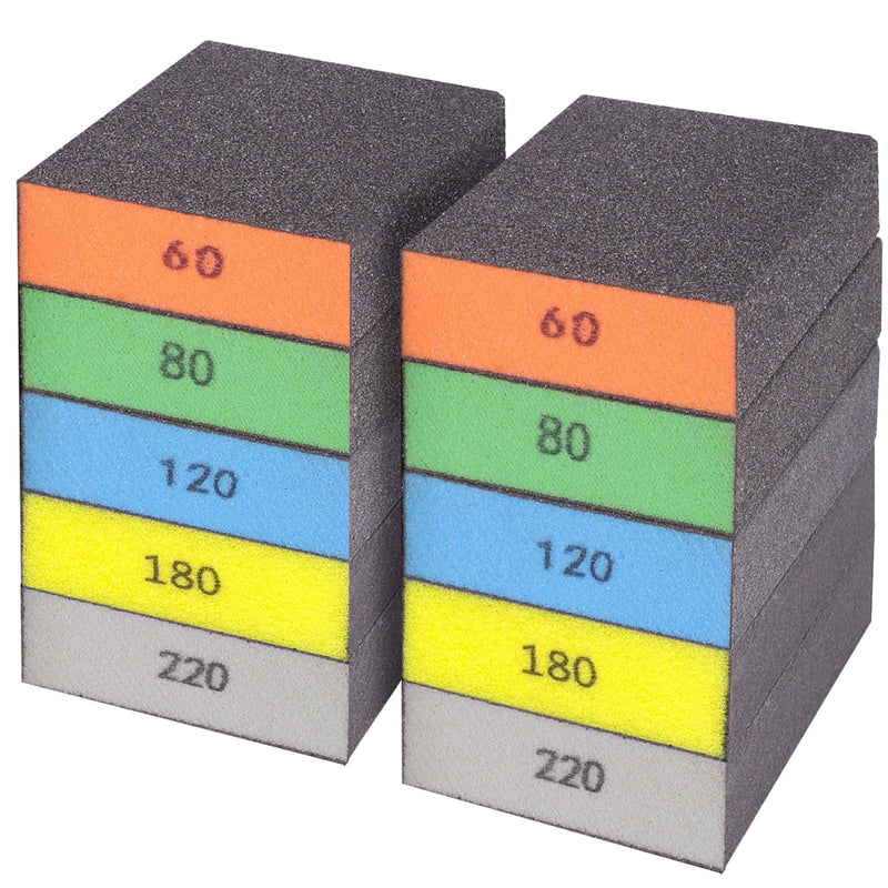 10 Pcs Sanding Sponge, Washable and Reusable Sanding Block 60/80/100/120/180/220 Grit Sand Paper Assortment for Wood Drywall Metal Glasses Sandpaper Block Sand Paper Brick - NewNest Australia