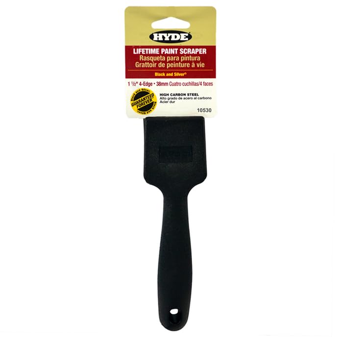 5-Pack of 1-1/2" Hyde 10530 Black & Silver 4-Edge Steel Blade Lifetime Paint Scraper