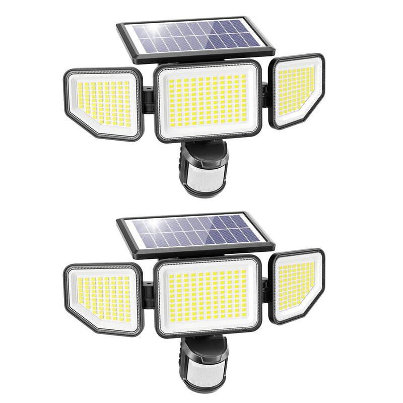 Onforu 3000LM Solar Lights Outdoor, 258 LED 3 Heads Security Lights with Remote Control, IP65 Waterproof Motion Sensor Lights, 3 Modes Flood Lights for Wall, Porch, Yard, Outside, 2 Pack