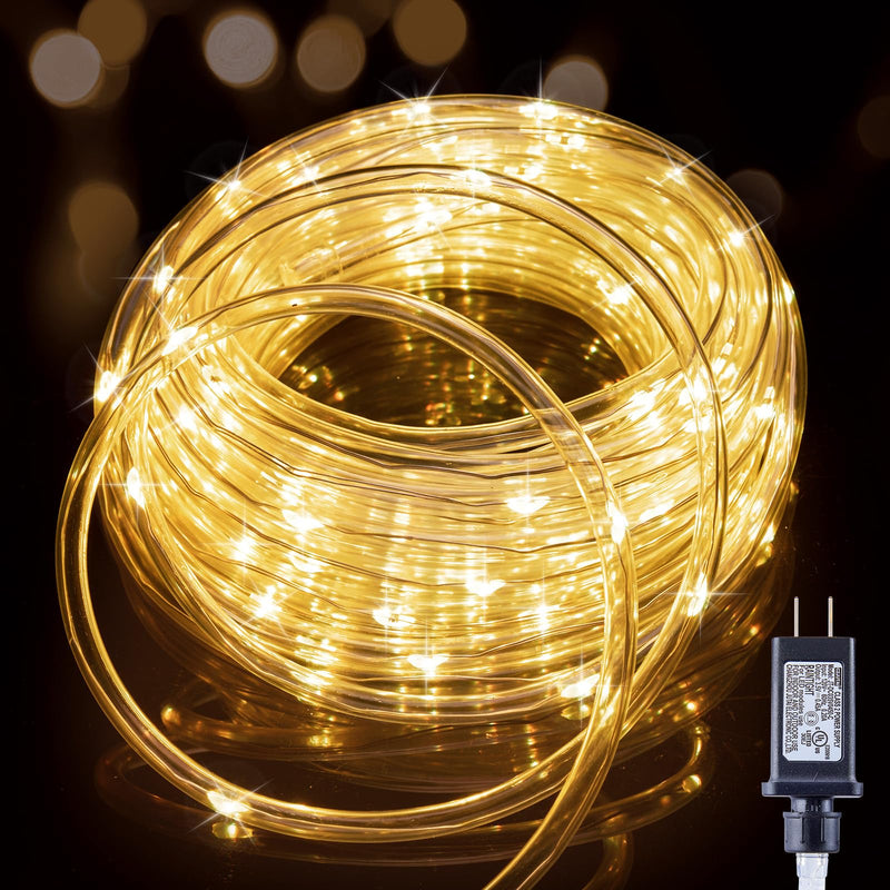Minetom Rope Lights Outdoor, 33 FT String Lights with Plug, 100 LED Twinkle Christmas String Lights Indoor Bedroom, Waterproof Christmas Lights Outdoor, Rope Lights for Outside, Warm White 33FT