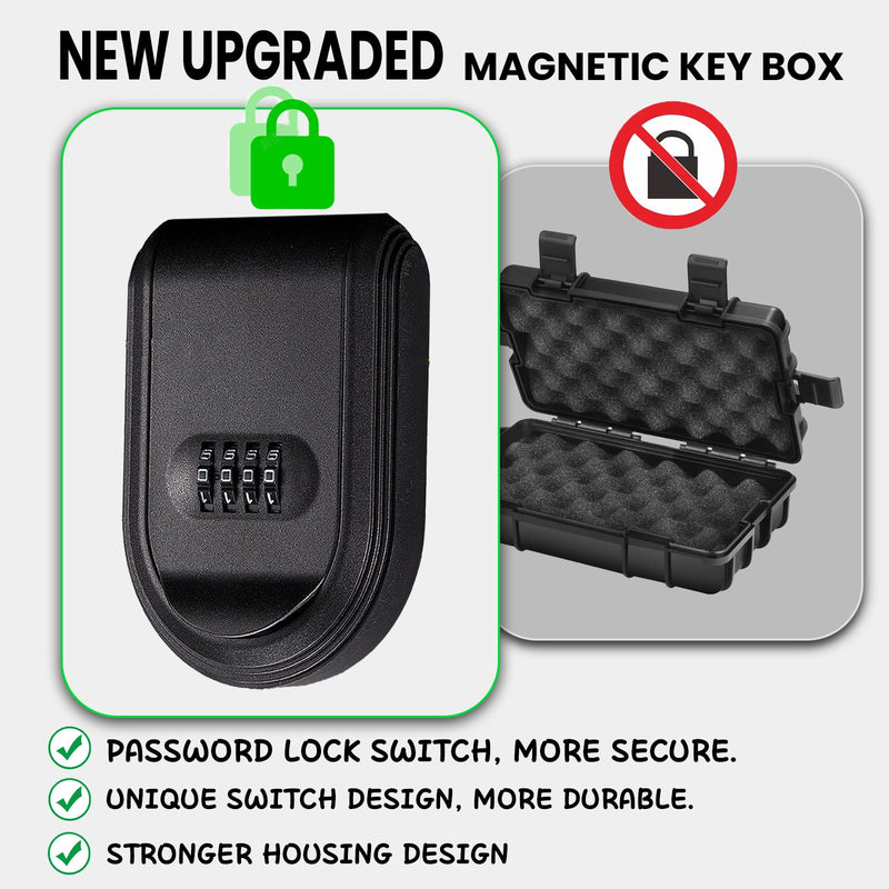 Magnetic Key Holder Under Car,Magnetic Key Box with Combination Lock, Hide Spare Key Outside,Waterproof Magnetic Key Hider Outdoor for Hiding for Vehicles Outdoor Black