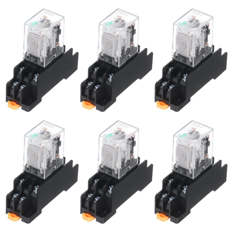 MECCANIXITY 6 Set DC24V Electromagnetic Power Relay 8-Pin AC/DC DPDT 2NO+2NC Relay Coil with Socket Base for Industrial, Home Appliances and DIN Rail System with LED Indicator