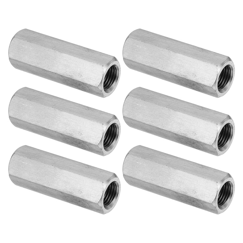 PATIKIL M12 x 1.25-Pitch 304 Stainless Steel Hex Coupling Nuts, 6Pcs 50mm/ 2" Length Fully Threaded Rod Coupling Nut Studding Connector Fasteners, Silver Tone M12-1.25 x 50mm
