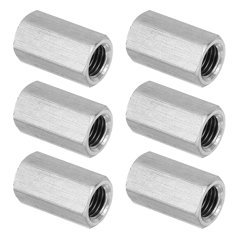 PATIKIL M10 x 1.25-Pitch 304 Stainless Steel Hex Coupling Nuts, 6Pcs 25mm/ 1" Length Fully Threaded Rod Coupling Nut Studding Connector Fasteners, Silver Tone M10-1.25 x 25mm