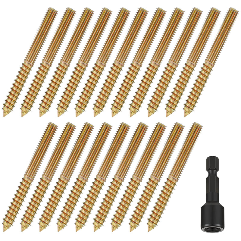 Hicarer 20 Pack 5/16-18 x 3 Inch Hanger Bolts Double Headed Bolts with Hanger Bolt Driver Self Tapping Screw Threaded Rod Hanger Bolts for Furniture Screws Double Screw Bolt for Wood Furniture Joint 5/16-18 x 3 inches
