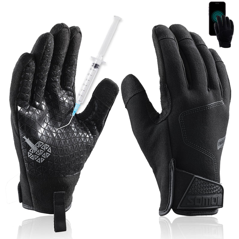TAILI Level 3 Needle, Level 5 Puncture Resistant Men Work Gloves, Grip Enhanced A7 Cut Resistant Safety Gloves, Touchscreen and Breathable, Black, Large (L), 1 Pair Needle-resistant, Cut-resistant