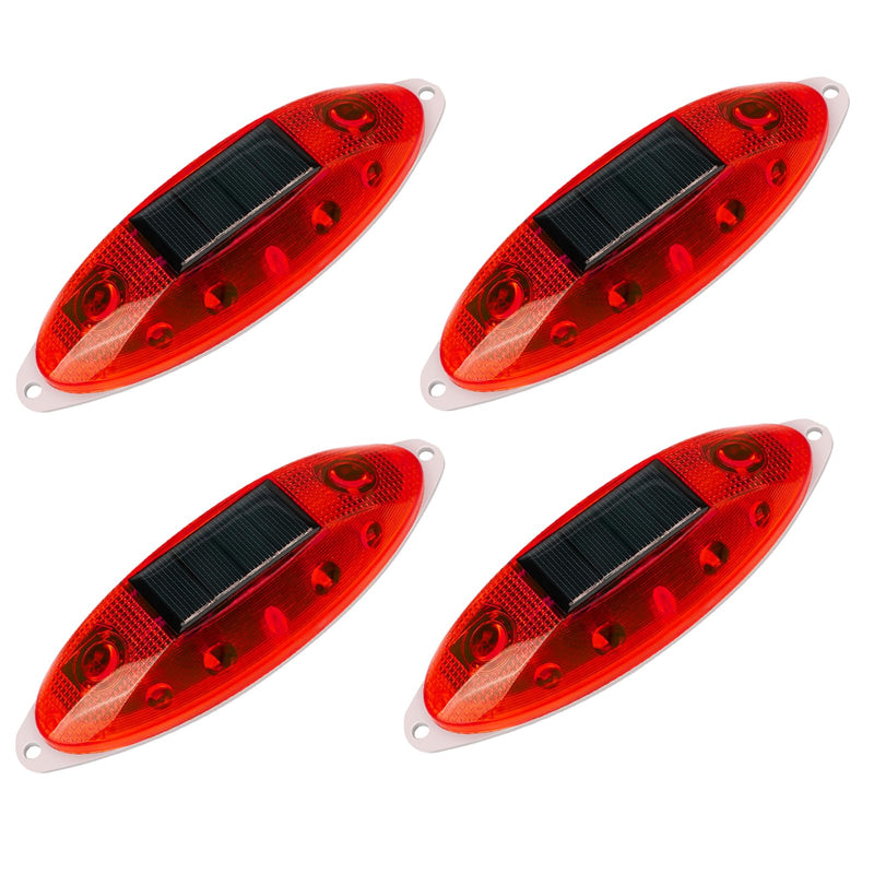 Aolyty Solar Strobe Warning Light Outdoor, Bright Solar Safety Flashing Light 4 Pack Road Signs IP54 Waterproof for Construction Site, Traffic, Dock, Marine, Stop Sign (Red) Red