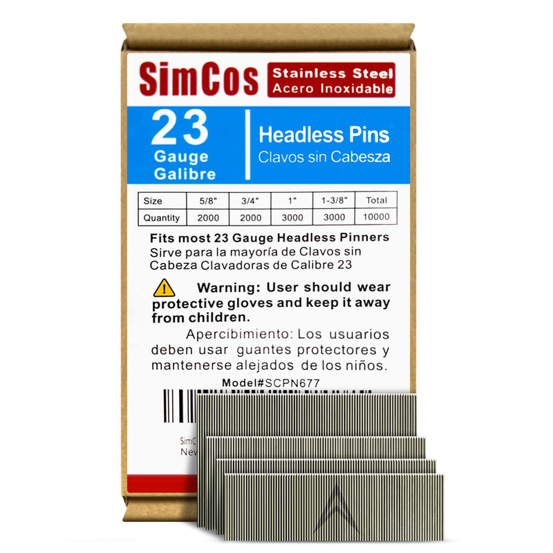 23 Gauge Stainless Steel Pinner Nails (5/8",3/4",1",1-3/8") assorted 4 sizes' Headless Pin Nails for Molding Cabinetry Building Assembly (5000) 5000