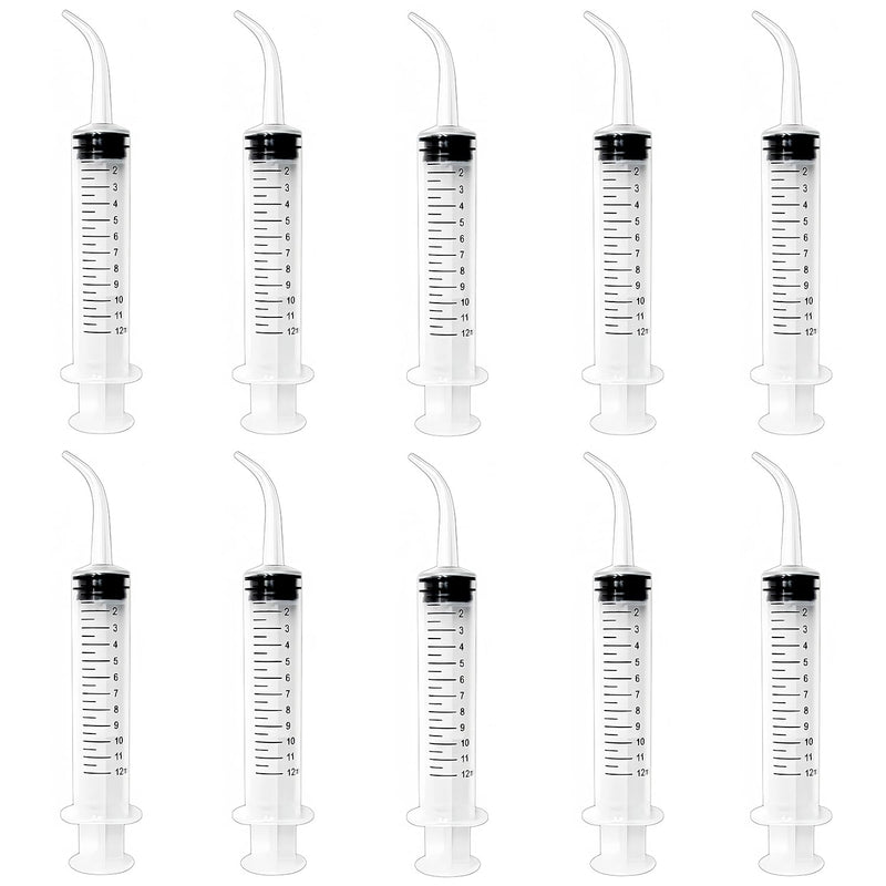 12ml Dental Syringe, Dental Irrigation Syringe with Curved Tip, for Oral, Dental Care, Tonsil Stone Squirt, Feed Pet, 10 Pack