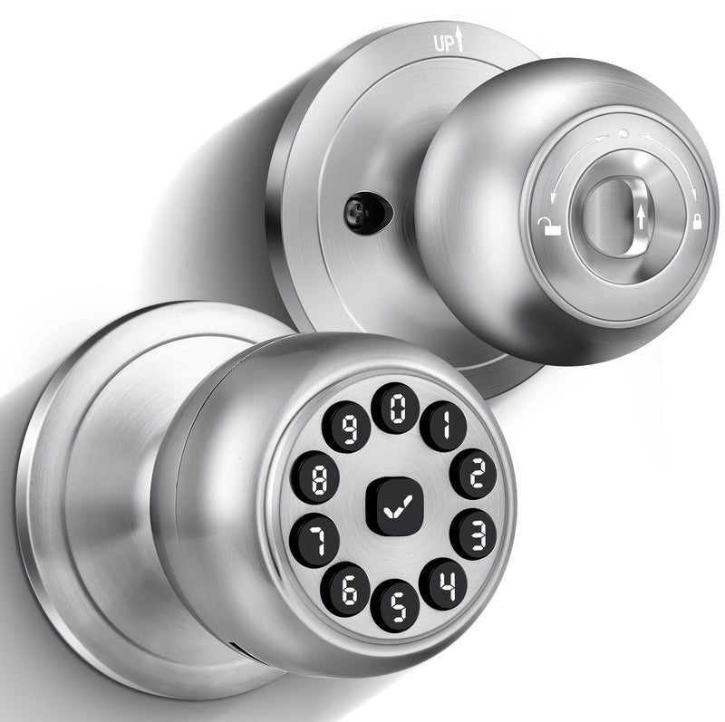 Smart Keypad Door Lock with Handle, Smart Door knobs with Lock, Auto Door Lock with Code and App, Keyless Entry Door Knob for Bedroom, Front Door, Smart Home, Apartment, Local Data Storage Silver