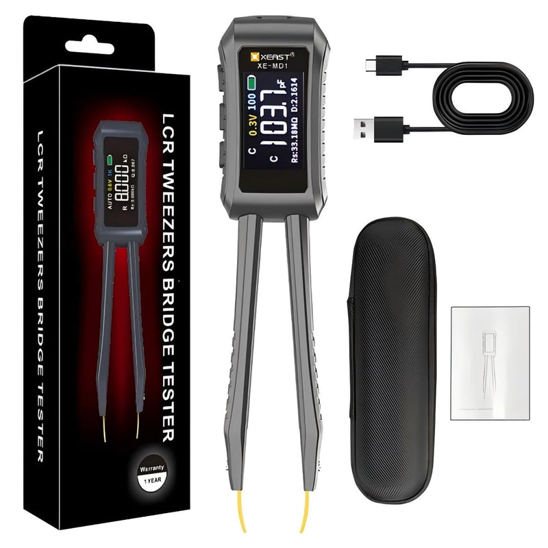 10KHz LCR Meter Tweezer Digital Smart SMD Tester Mini ESR Meter, Capacitance Inductance Continuity Resistor Voltage Diode Tester 9999 Count Electronic Component Analyze Portable Tools
