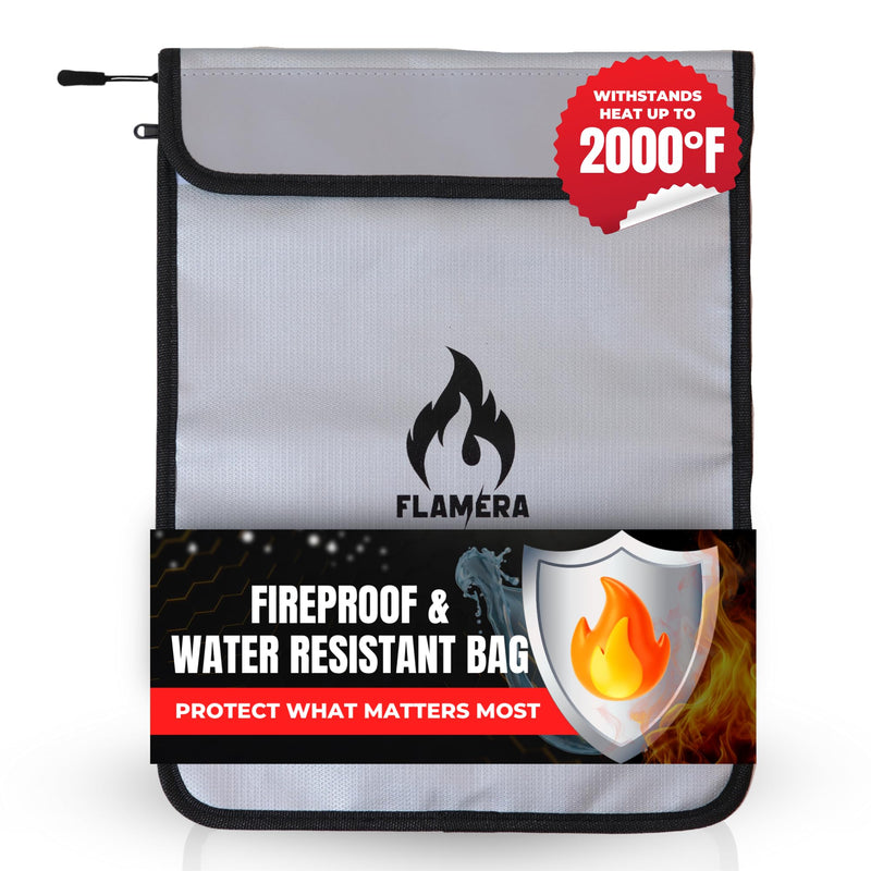Fireproof and Water-Resistant Bag with Two Pockets and Secure Zipper – 15" x 11" Fireproof Money Bag, Heat Resistant up to 2000°F – Protects Documents, Cash, and Valuables for Home or Office