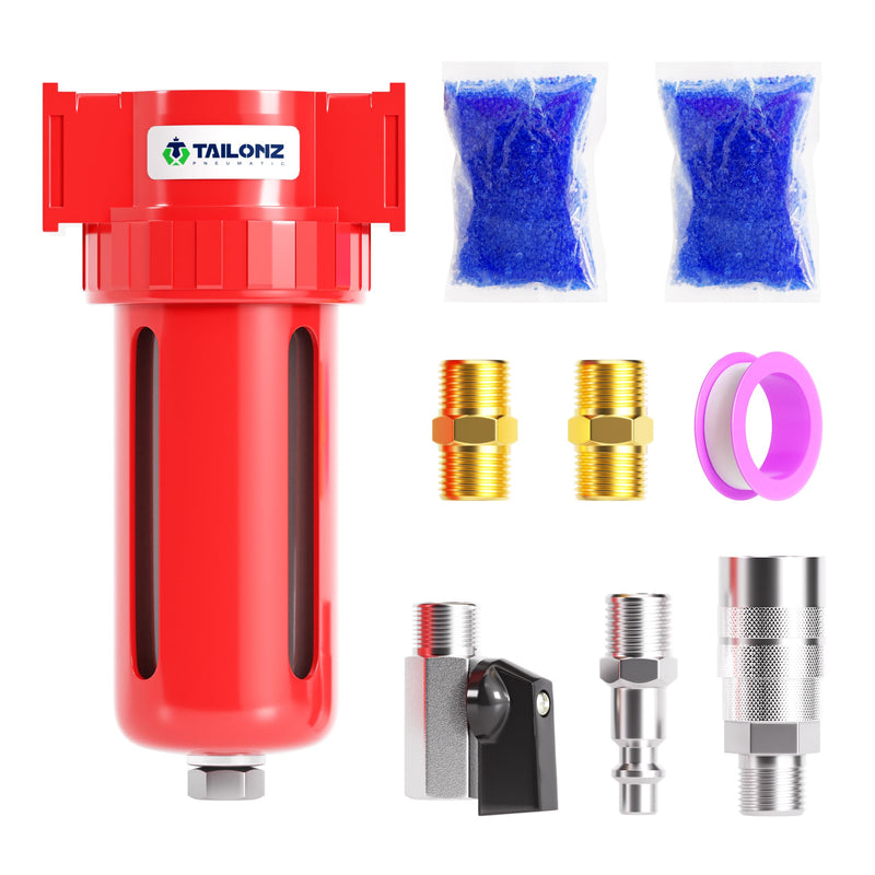 TAILONZ PNEUMATIC 0-150PSI 1/2 Inch NPT Aluminum Alloy Air Dryer, Compressor Air Dryer, Water Vapor Separator, Polyethylene Bowl