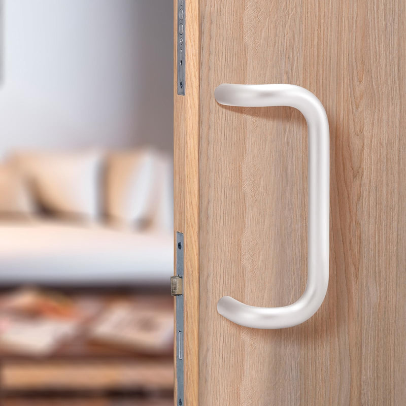 Offset Door Pull Commercial Door Handle 10" Center to Center Aluminum 90 Degree 1" Diameter Through Bolt Mounting for 1-3/4" Gate, Clear Anodized Finish