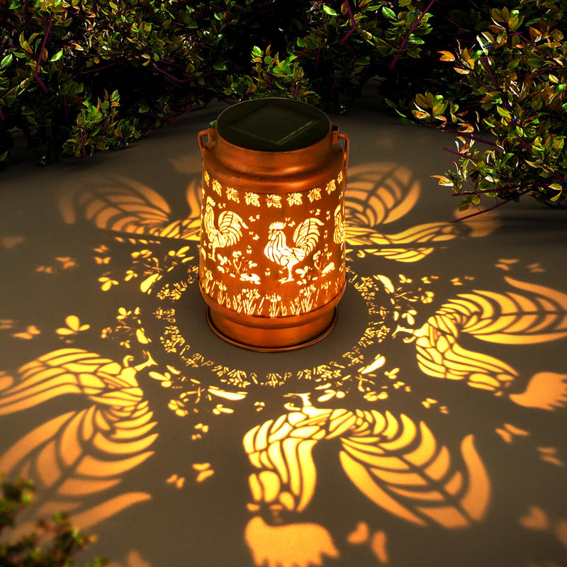 Solar Lanterns Outdoor Garden Decor,Chicken Gifts for Women, Mom, Grandma, Birthday, Thanksgiving, Decorative Waterproof Hanging Metal LED Light for Yard, Patio, Lawn, Landscape, Backyard (Rooster) Rooster