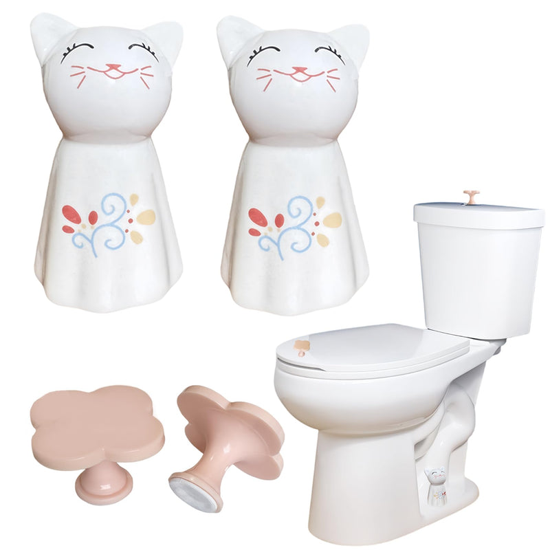 2Pcs Toilet Bolt Caps Decorative Animals Cat Ceramic Toilet Bolt Covers fit All Size Toilet Bolt Universal Toilet Caps