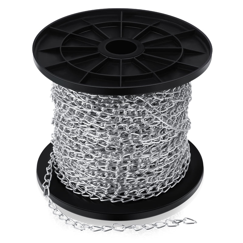 50 ft Jack Chain Galvanized Steel Hanging Chain Link Chain Silver Chain Roll Chain Spool Metal Light Fixture Chain for Bird Feeders, Overhead Lights, Artworks, Flowerpots (2mm) 50ft, 2mm