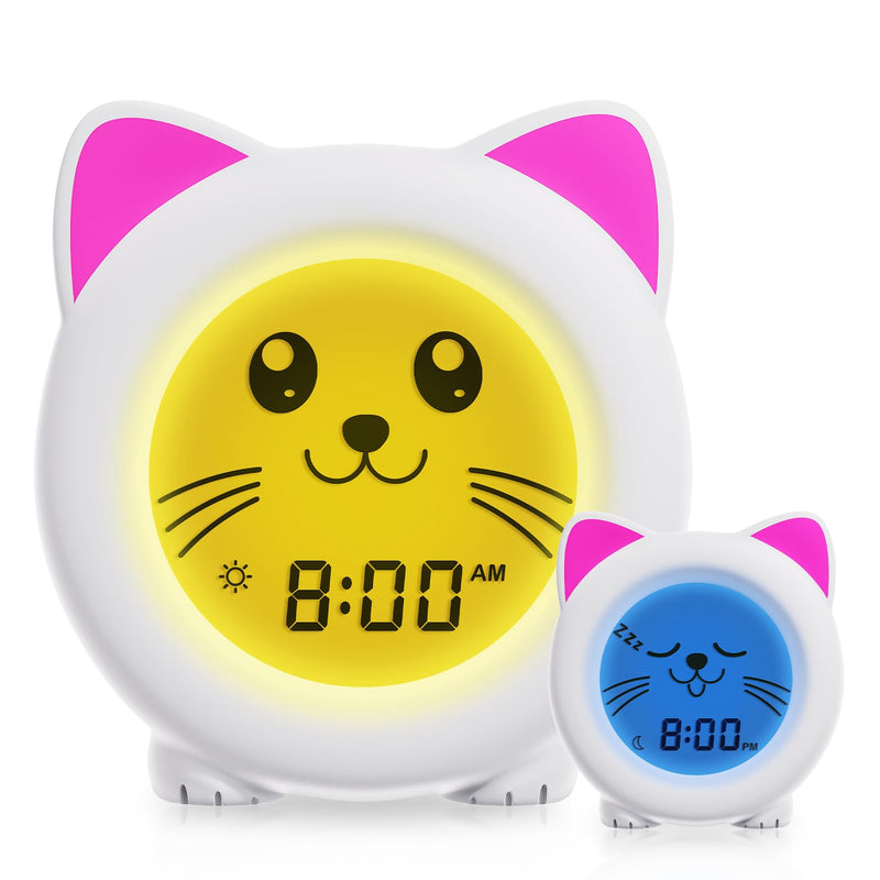 B&H Sleep Trainer Clock for Toddler - Rechargeable Kid Ok to Wake Clock, Cute Cat Girls Alarm Clock, Drop Proof, Night Light, Science-Backed Lighting for Peaceful Sleep and Ready to Rise Mornings White