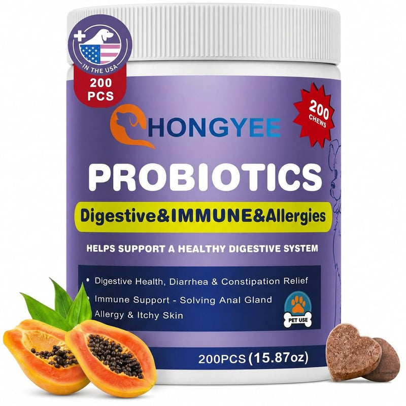 Probiotics for Dog 200 chews,Enzymes and Gut Support,Anti-Diarrhea,Promotes Digestive Health,Seasonal Allergies,Immune System,Probiotics with Papaya, Pumpkin, and Krill Oil- Vet Approved - NewNest Australia