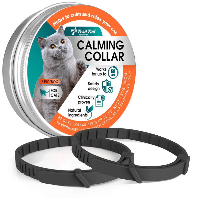 Calming Collar for Cats, Pheromone Collar for Cat Anxiety Relief, 60 Days Adjustable Waterproof TPE, Cat Calming Collars Helps Calm During Loud Noises and Separation (Black, 2 Pack) Black - PawsPlanet Australia