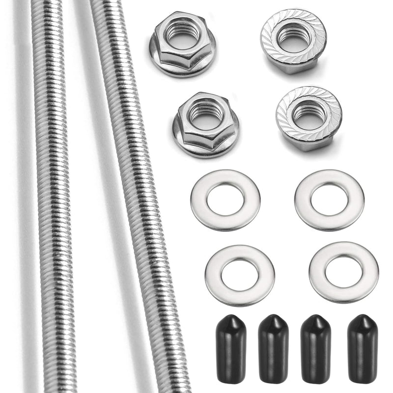 2Pcs M8x250mm Fully Threaded Rod 304 Stainless Steel Long Threaded Screw with Lock Nuts, Flat Washer & Rubber End Caps for Anchor Bolts Clamps Hangers U-Bolts
